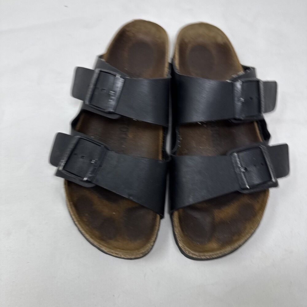 Birkenstock Arizona Black 2-Strap Silver Buckles Sandals EU 39 US L8.5 - Picture 3 of 8